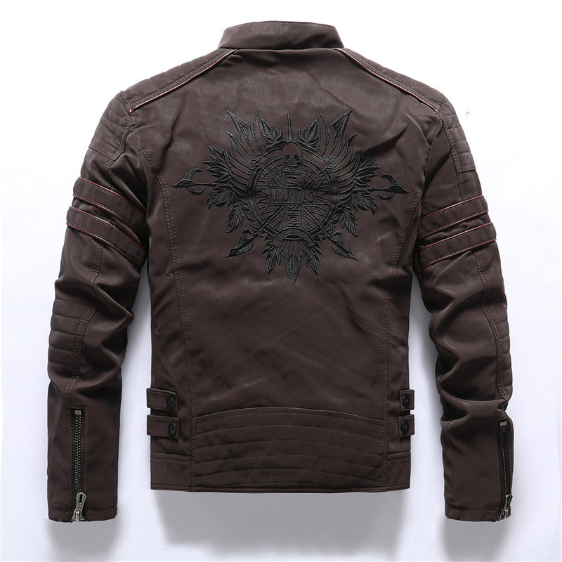 Men's PU Brushed Soft Suede Leather Jacket Fashion Multi-Embroidered Tide Jackets Blazer| 8809