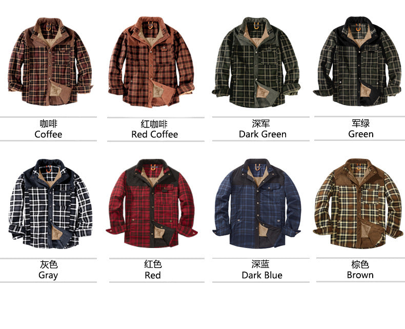Men's Patchwork Corduroy Plaid Shirt Jacket Plus Size Velvet Lined Casual Winter Top | 3251