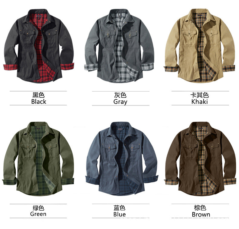 Men's Plaid Jacket Long Sleeve Button-Down Flannel Jacket with Pockets for Streetwear | 3268