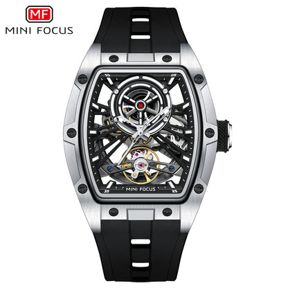 MINIFOCUS MF0603G Skeleton Automatic Watch for Men | Stainless Steel Barrel Case | Mechanical Wristwatch with Luminous Hands | MF0603G