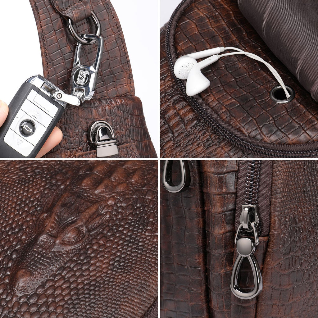Men's Business Shoulder Bag Elegant Crocodile Pattern for Professional Style | 9076