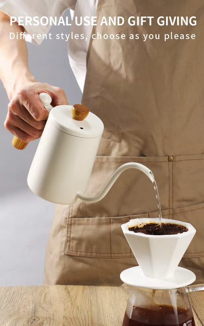Pour Over Coffee Kettle – 600ml Stainless Steel Hand Drip Kettle with Wooden Handle UK | NB-ZT2020