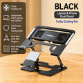 Laptop & Phone 2-in-1 Cooling Stand with Fans Silent Turbo-Fan Elevator for Gaming Laptops Height-Adjustable Aluminum Riser