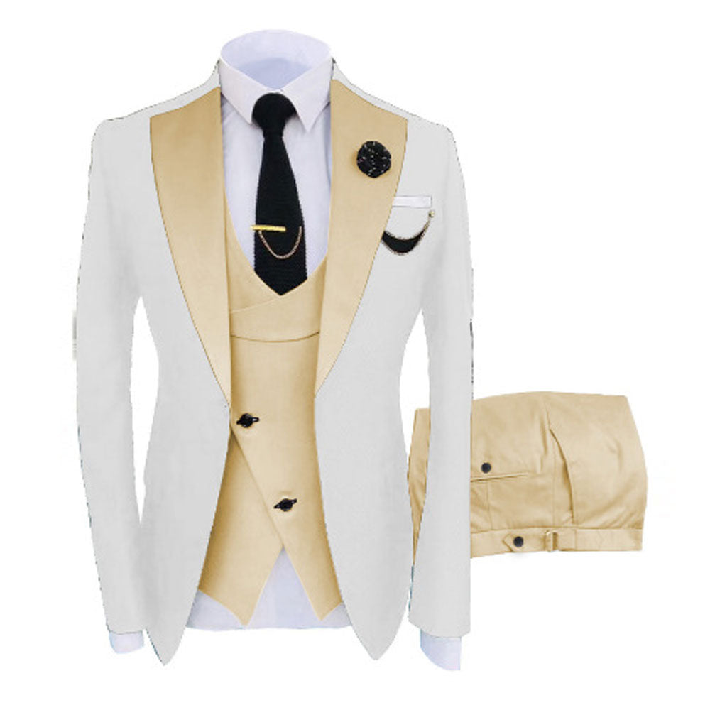 Men Custom Made Two-Color Suit 3 Pieces Tailored Groom Wedding Slim Fit Blazer Jacket Vest Pants Set Tuxedo Suits| LR908