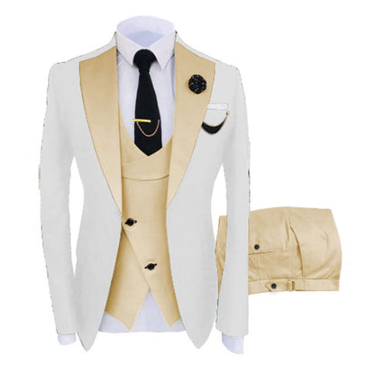 Men Custom Made Two-Color Suit 3 Pieces Tailored Groom Wedding Slim Fit Blazer Jacket Vest Pants Set Tuxedo Suits| LR908