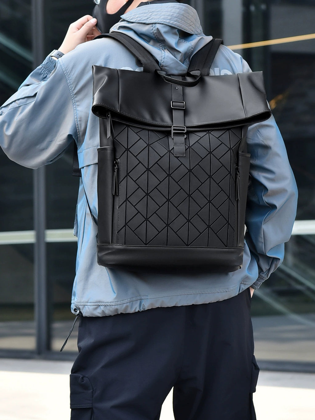 OMASKA Reflective Geometric Backpack – Waterproof, Trendy 14” Laptop Bag | 8605