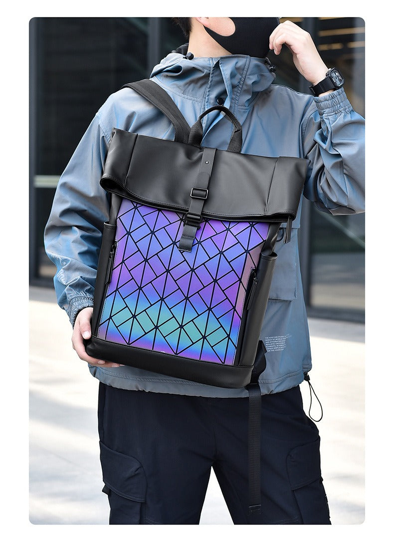 OMASKA Reflective Geometric Backpack – Waterproof, Trendy 14” Laptop Bag | 8605
