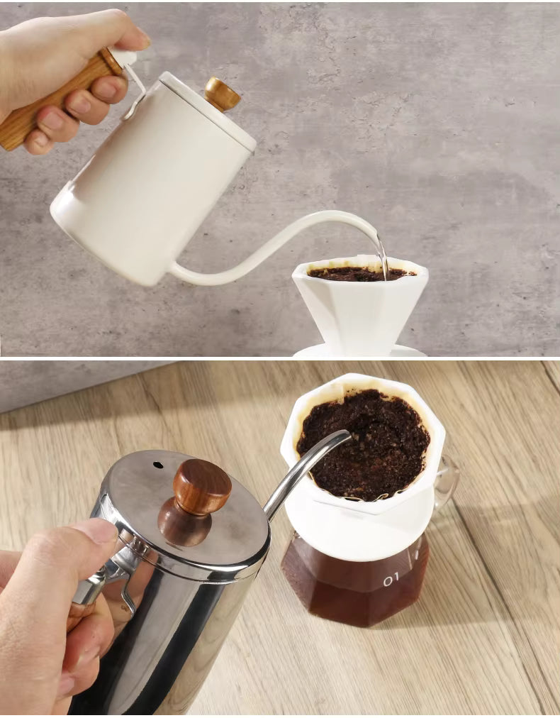 Pour Over Coffee Kettle – 600ml Stainless Steel Hand Drip Kettle with Wooden Handle UK | NB-ZT2020