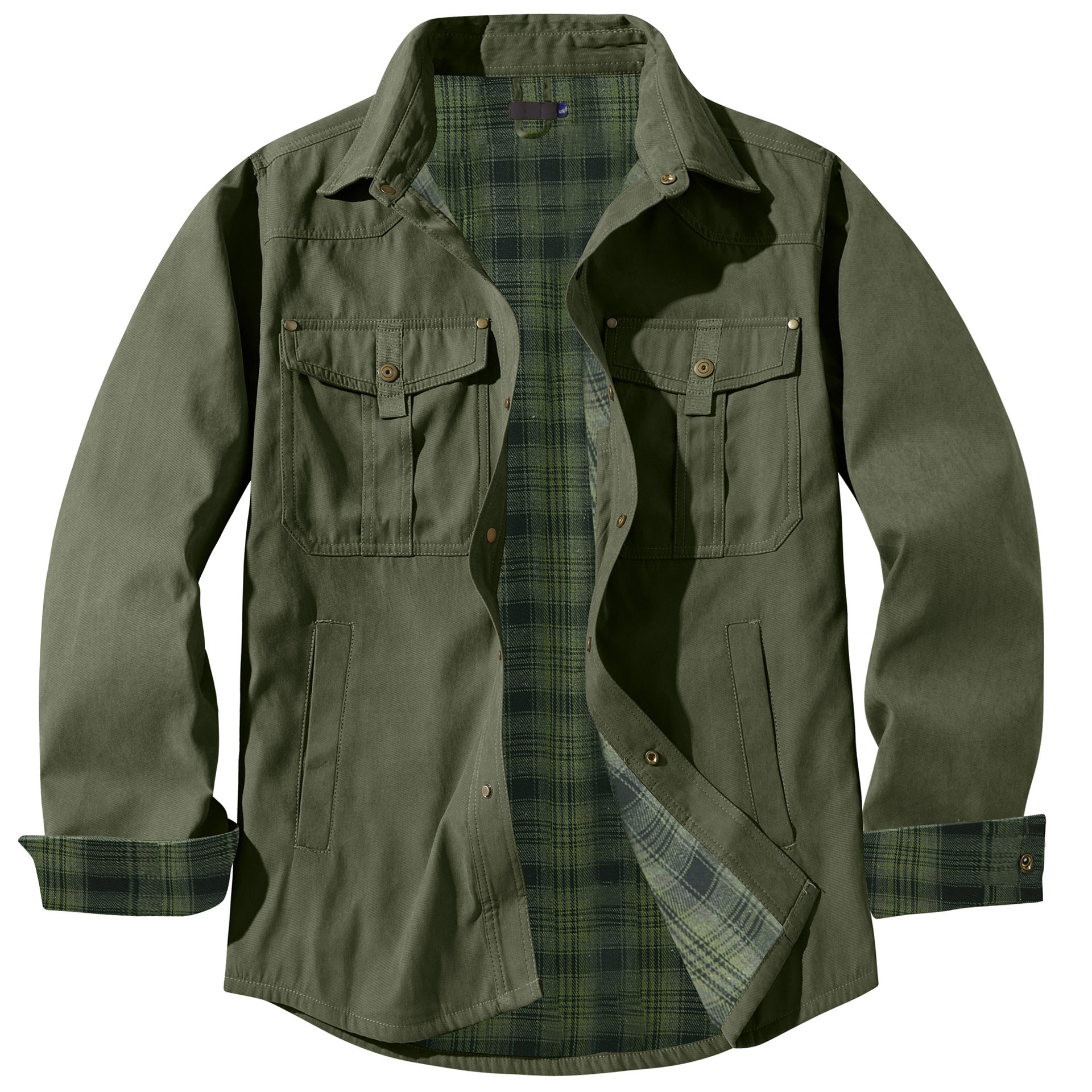 Men's Plaid Jacket Long Sleeve Button-Down Flannel Jacket with Pockets for Streetwear | 3268