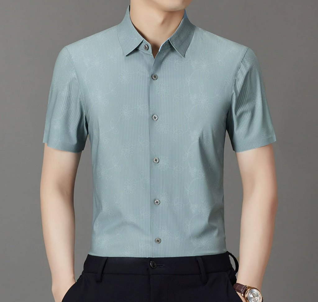 Men’s Summer Jacquard Knit Cardigan – Lightweight & Breathable Short Sleeve Shirt | 2568