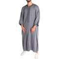 Grey African Ethnic Men's Long Shirt – Spot Muslim Robe Style Pullover | 1138203