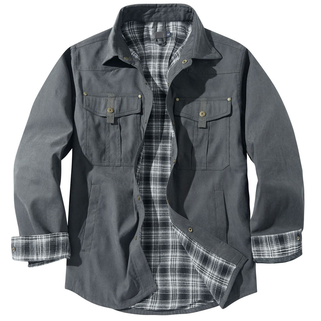 Men's Plaid Jacket Long Sleeve Button-Down Flannel Jacket with Pockets for Streetwear | 3268