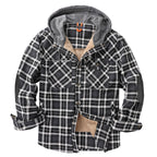 Men's Plaid Checked Shirt Jacket Plus Size Velvet Lined Windproof Warm Hooded Cotton Coat | 3252