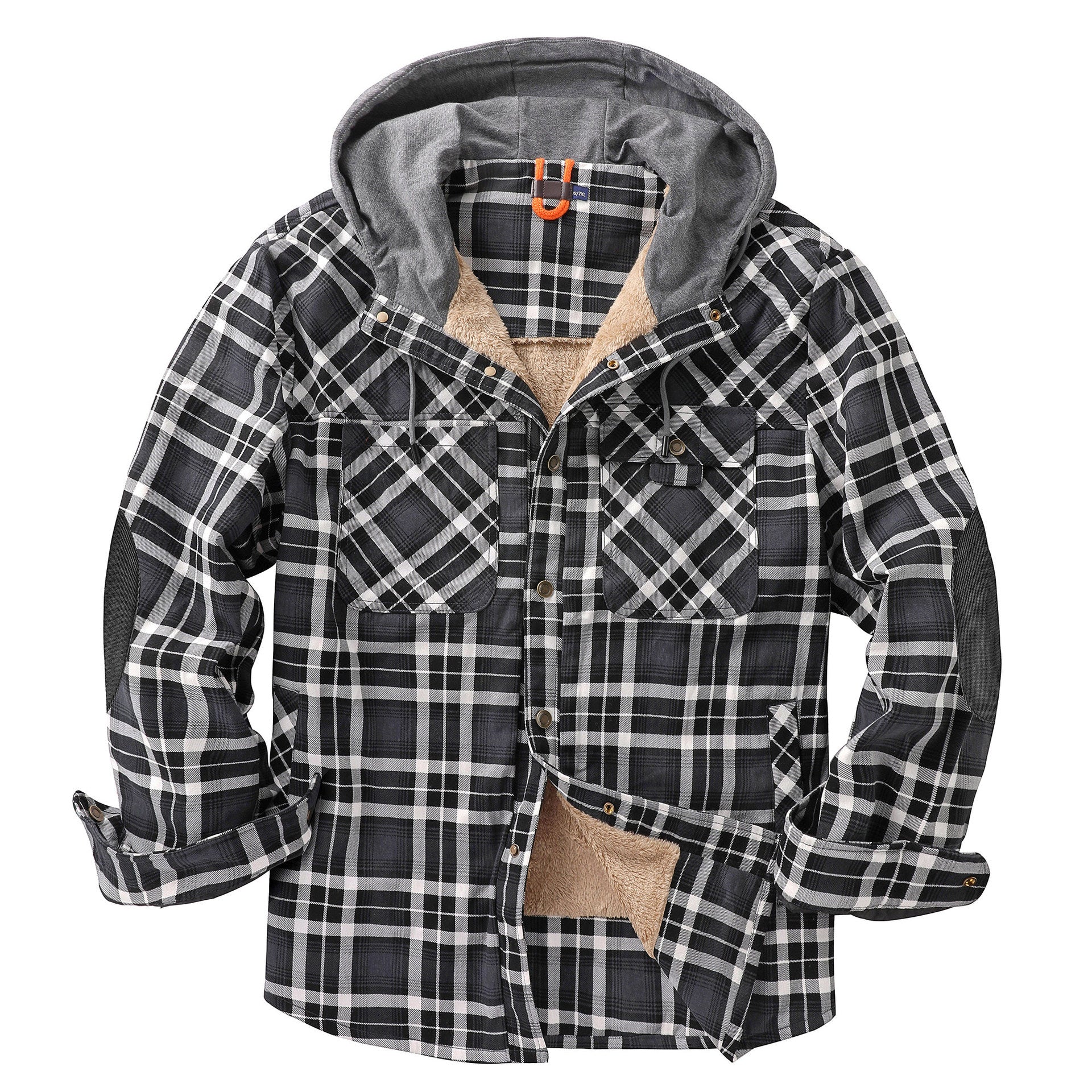 Men's Plaid Checked Shirt Jacket Plus Size Velvet Lined Windproof Warm Hooded Cotton Coat | 3252