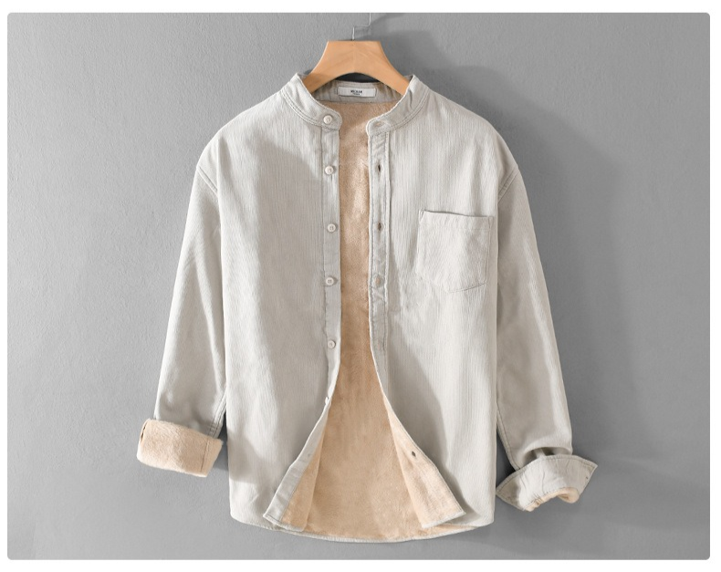 Winter Thickened Casual Vintage Stand Collar Corduroy Long Sleeve Shirt Velvet Thick Warm Tops | 9433
