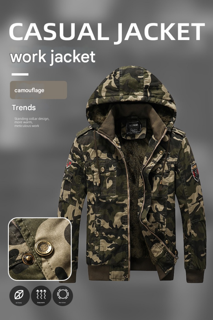 Veste à capuche épaisse et chaude en jersey de camouflage militaire de taille occidentale | K-7711 