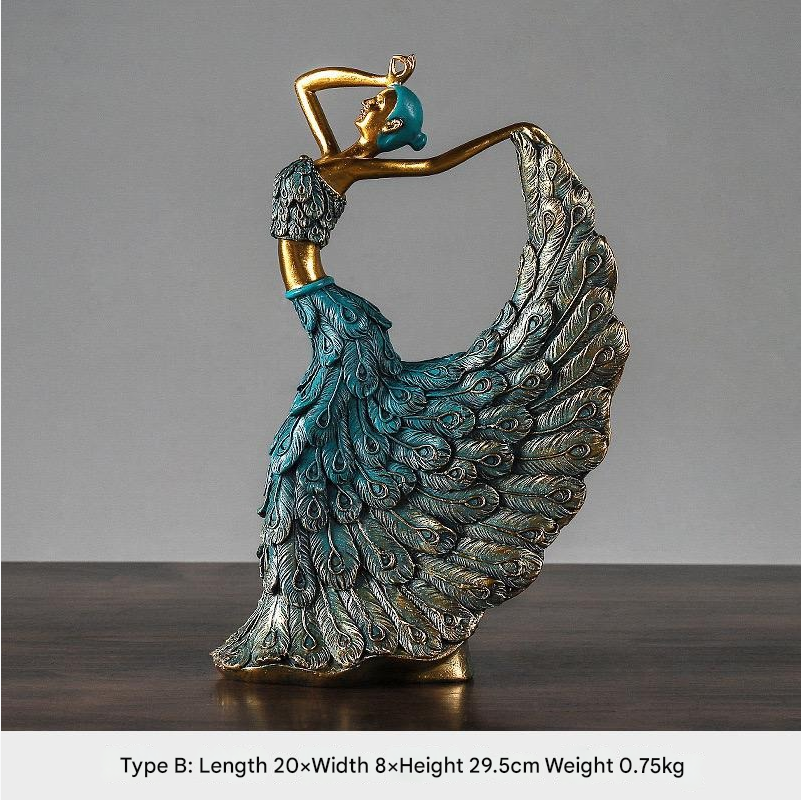 Elegant Peacock Dancer Resin Statue Classical Musical Theme Décor for Indoor & Outdoor Christmas Thanksgiving & Valentine’s Day | RRW016