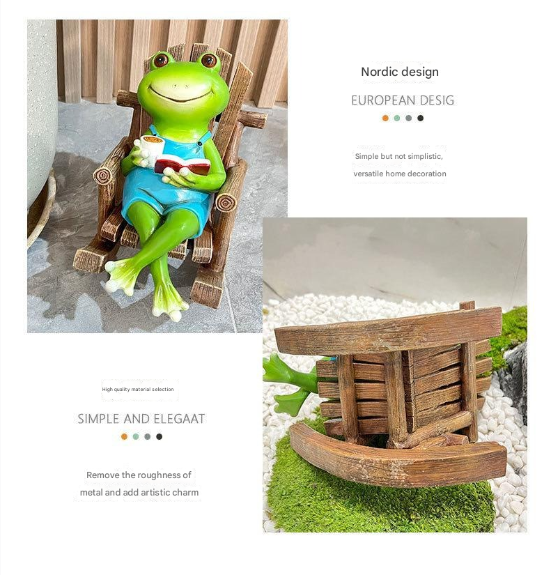 Reading Frog on Rocking Chair Fun Resin Office Desktop Decoration & Unique Birthday Gift | RDW142