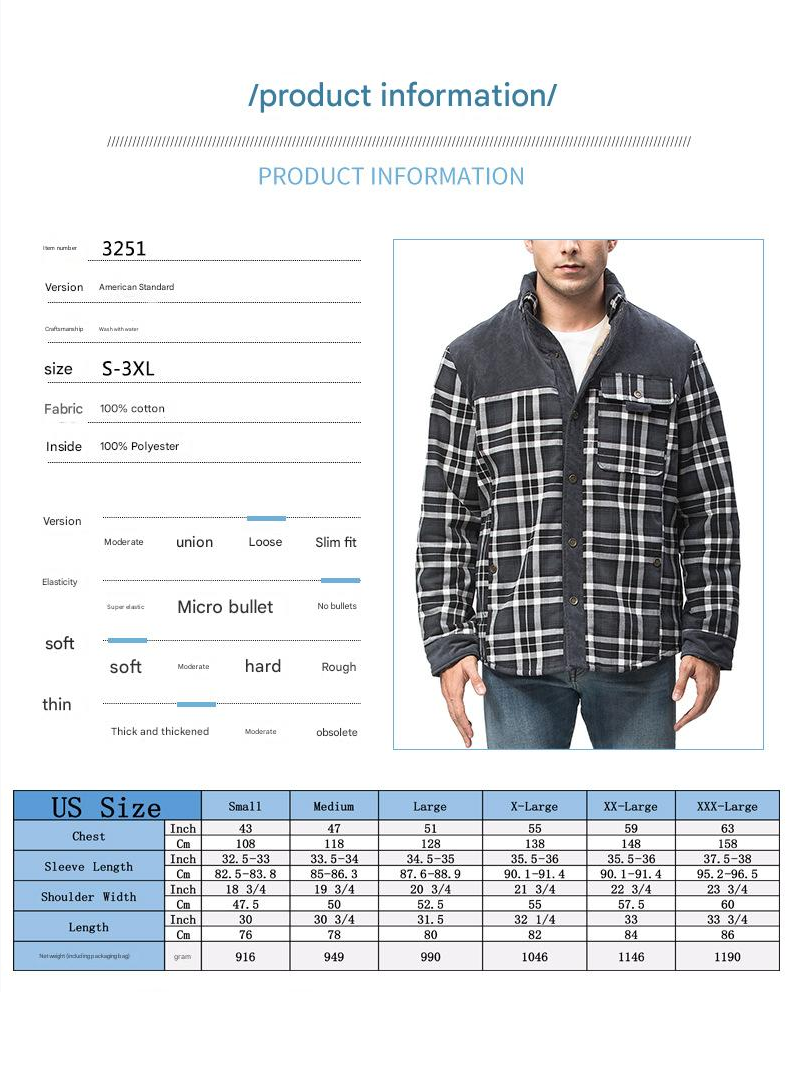 Men's Patchwork Corduroy Plaid Shirt Jacket Plus Size Velvet Lined Casual Winter Top | 3251