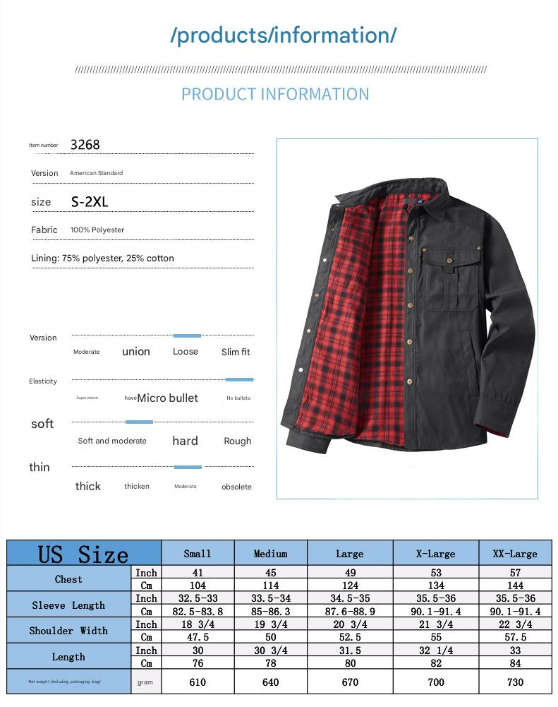 Men's Plaid Jacket Long Sleeve Button-Down Flannel Jacket with Pockets for Streetwear | 3268