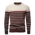 Men’s Striped Patchwork Knit Sweater – Crew Neck Casual Pullover for Autumn/Winter | SW117