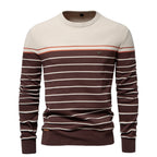 Men’s Striped Patchwork Knit Sweater – Crew Neck Casual Pullover for Autumn/Winter | SW117