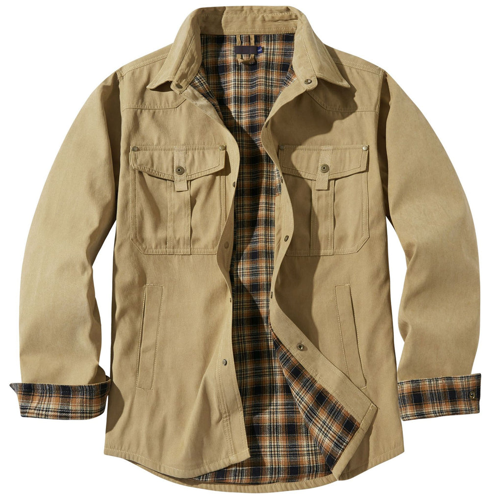 Men's Plaid Jacket Long Sleeve Button-Down Flannel Jacket with Pockets for Streetwear | 3268