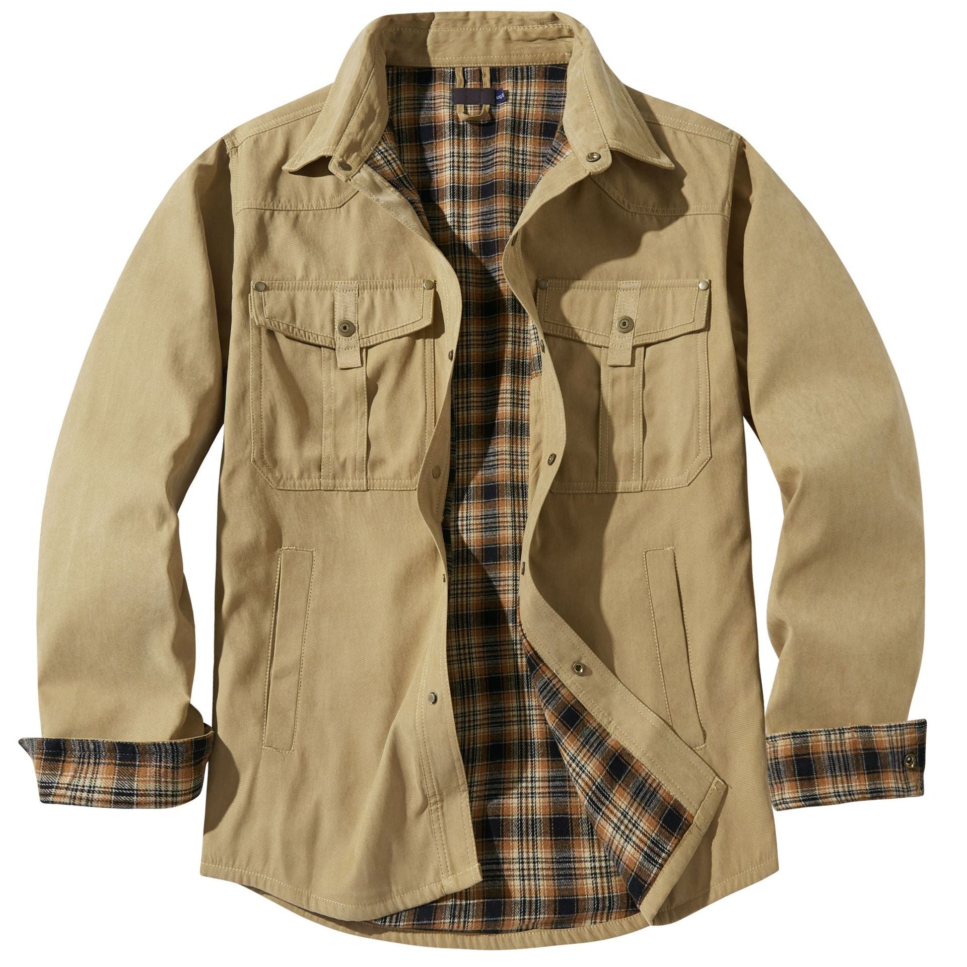 Men's Plaid Jacket Long Sleeve Button-Down Flannel Jacket with Pockets for Streetwear | 3268