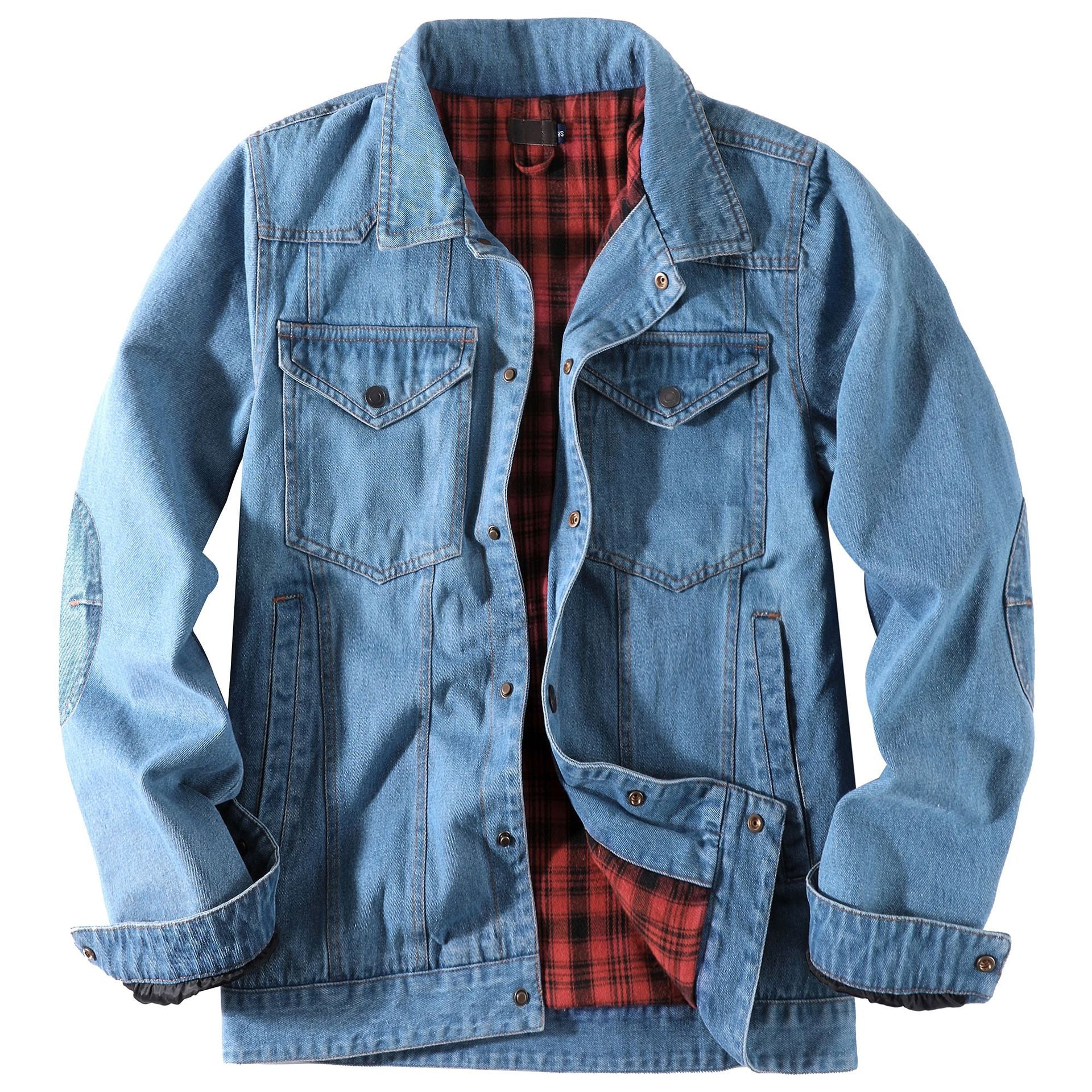 Men's Large Size Western Plaid Flannel Trucker Jacket Casual Denim Outerwear Jacket | 3270