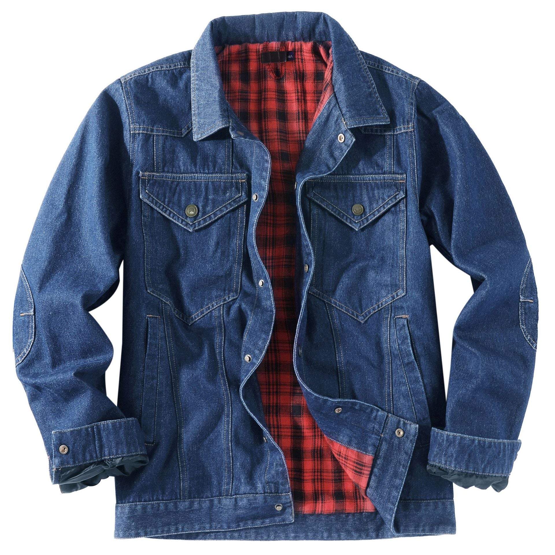 Men's Large Size Western Plaid Flannel Trucker Jacket Casual Denim Outerwear Jacket | 3270