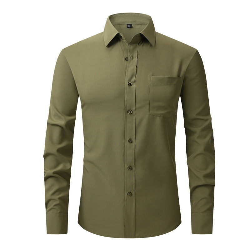 Chemise habillée à manches longues pour homme, coupe slim, élastique, sans repassage | W7 