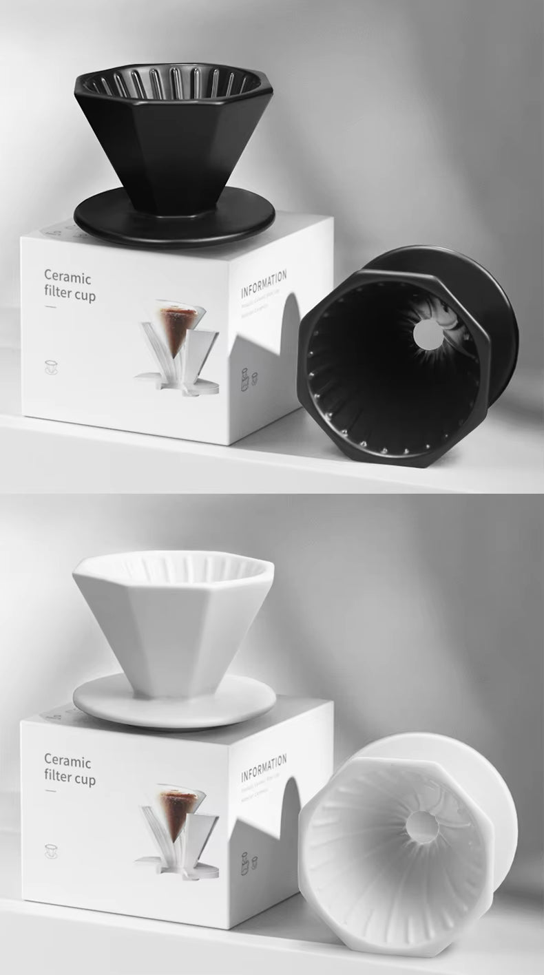 Octagonal Ceramic Coffee Dripper – 1–2 & 1–4 Cup Pour Over Filter Cone UK | NB-0804