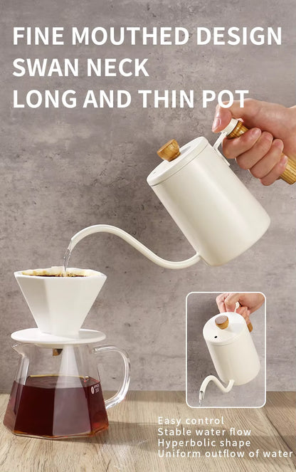 Pour Over Coffee Kettle – 600ml Stainless Steel Hand Drip Kettle with Wooden Handle UK | NB-ZT2020