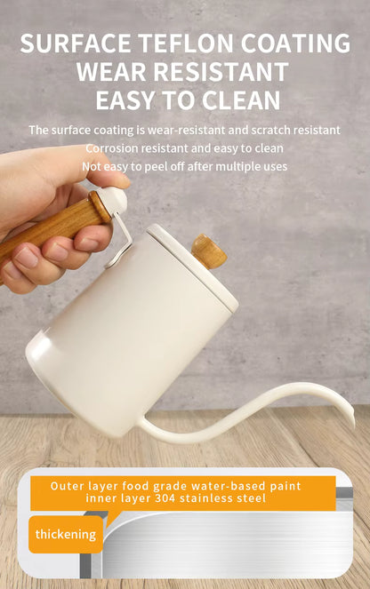 Pour Over Coffee Kettle – 600ml Stainless Steel Hand Drip Kettle with Wooden Handle UK | NB-ZT2020