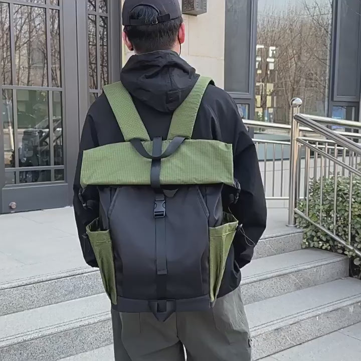 Men’s Roll-Top Backpack – 20–35L Expandable, Laptop & Travel Bag | K001