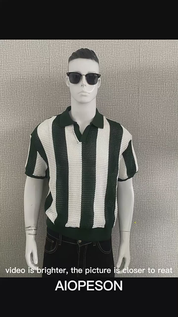 Men's Mesh Fishnet Short Sleeve Hollow Out Summer Lapel Polo T Shirt | PL220