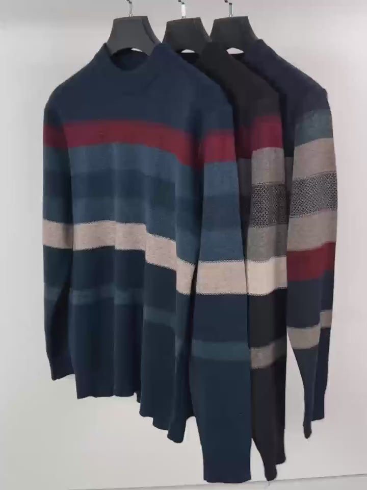 Men Cozy Color Block Sweater Softly Knitted Ultra-Stretchy Classic Crew Neck Sweatshirt | X05