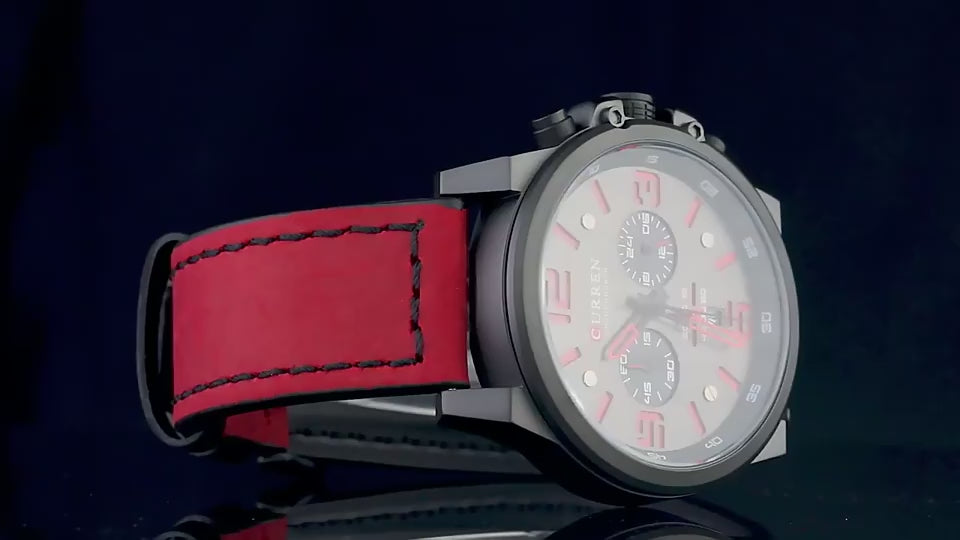 Men's Leather Watch Chronograph Wristwatch Business Quartz Calendar Military Watch | 8314
