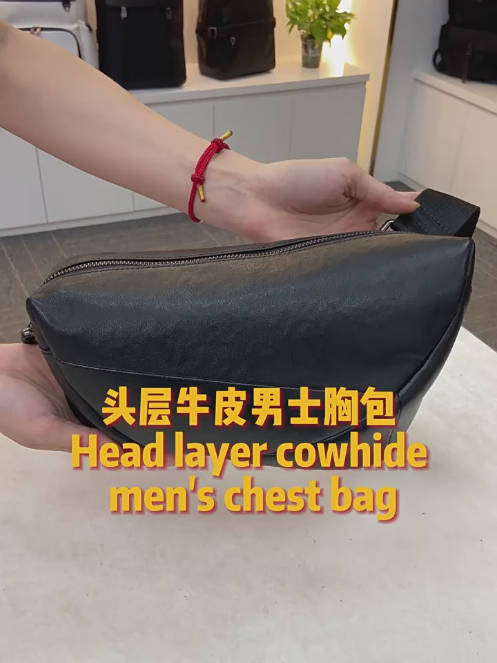 Cafen Kelvri Men’s Leather Crossbody Bag – Genuine Cowhide Shoulder Chest Bag UK | 2712D