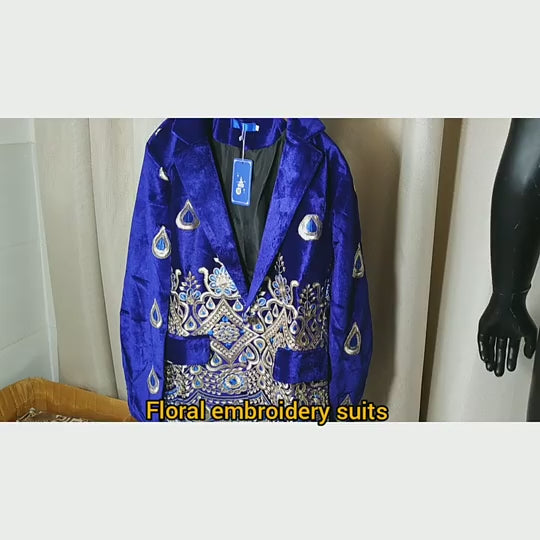 Men's Luxury Blazer Jacket Suit Velvet Gold Thread Embroidered Wedding Dress Suit Nightclub Party Costume Coats | X1009