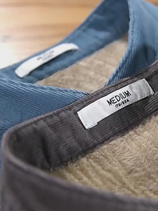 Winter Thickened Casual Vintage Stand Collar Corduroy Long Sleeve Shirt Velvet Thick Warm Tops | 9433