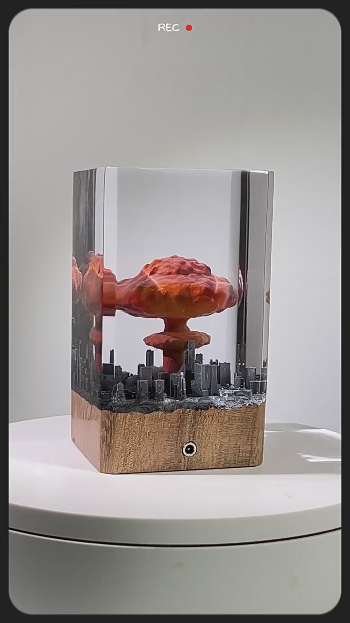 Atomic Bomb Mushroom Cloud Resin Lamp Oppenheimer Style Creative Night Light Decor Epoxy Craft for Desk & Gift