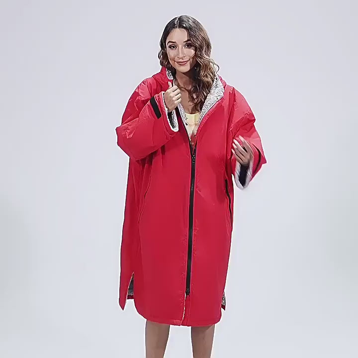 NEWAYSPORT Fleece-Lined Changing Poncho – Windproof Thermal Robe for Surfing & Diving | NEWAYSPORT