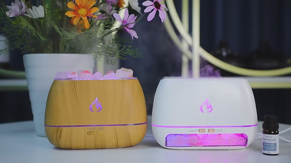 Himalayan Crystal Salt Rocks Aroma Humidifiers 7 Colors LED USB Portable Fire Flame Aromatherapy Essential Oil Diffuser | 101