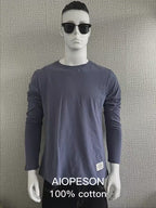 Men's Casual Slim Fit Pullover Solid Color Long Sleeve T- Shirts | 2301