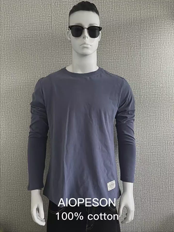 Men's Casual Slim Fit Pullover Solid Color Long Sleeve T- Shirts | 2301