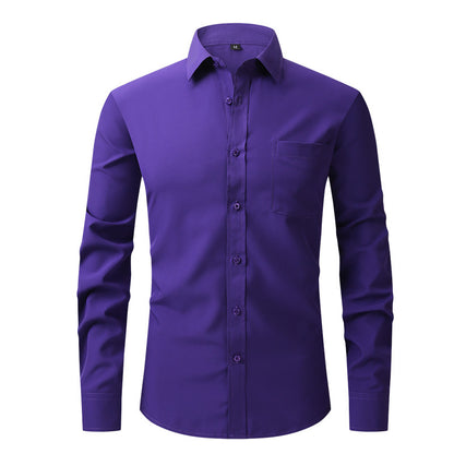 Chemise habillée à manches longues pour homme, coupe slim, élastique, sans repassage | W7 