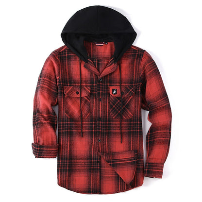 Men's Thick Hooded Plaid Flannel Shirt European & American Style Warm & Loose Fit | S02