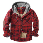 Men's Plaid Checked Shirt Jacket Plus Size Velvet Lined Windproof Warm Hooded Cotton Coat | 3252