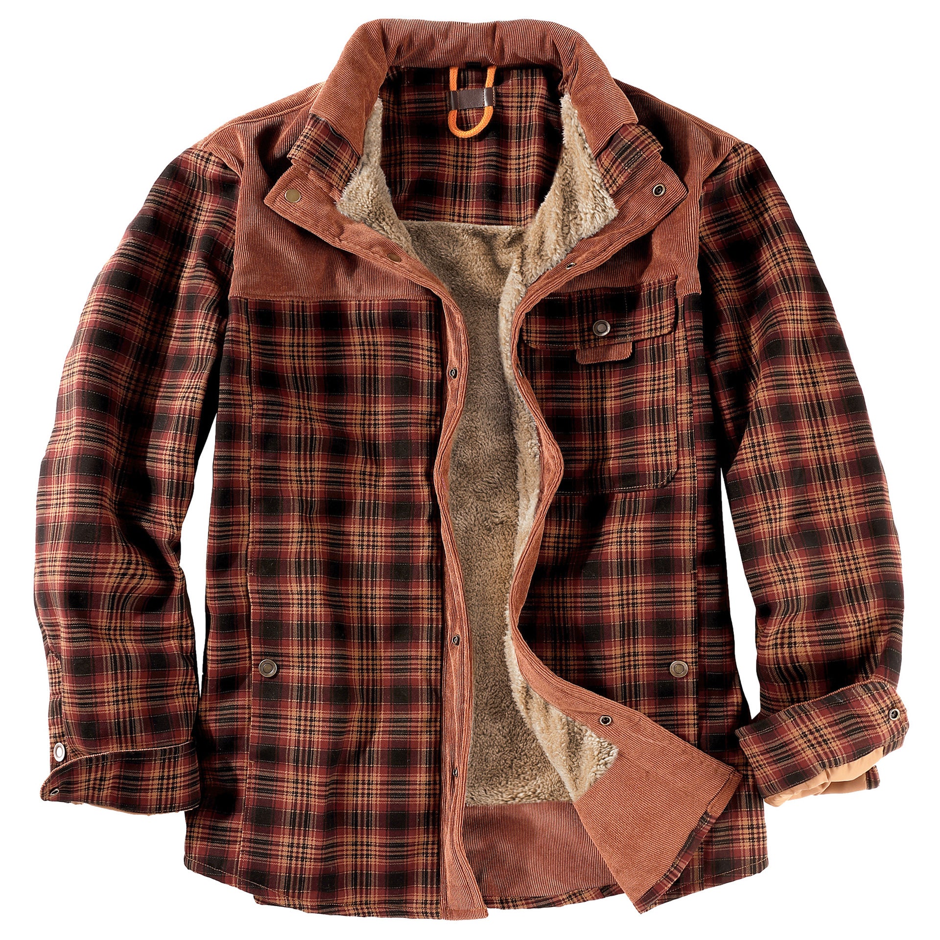 Men's Patchwork Corduroy Plaid Shirt Jacket Plus Size Velvet Lined Casual Winter Top | 3251